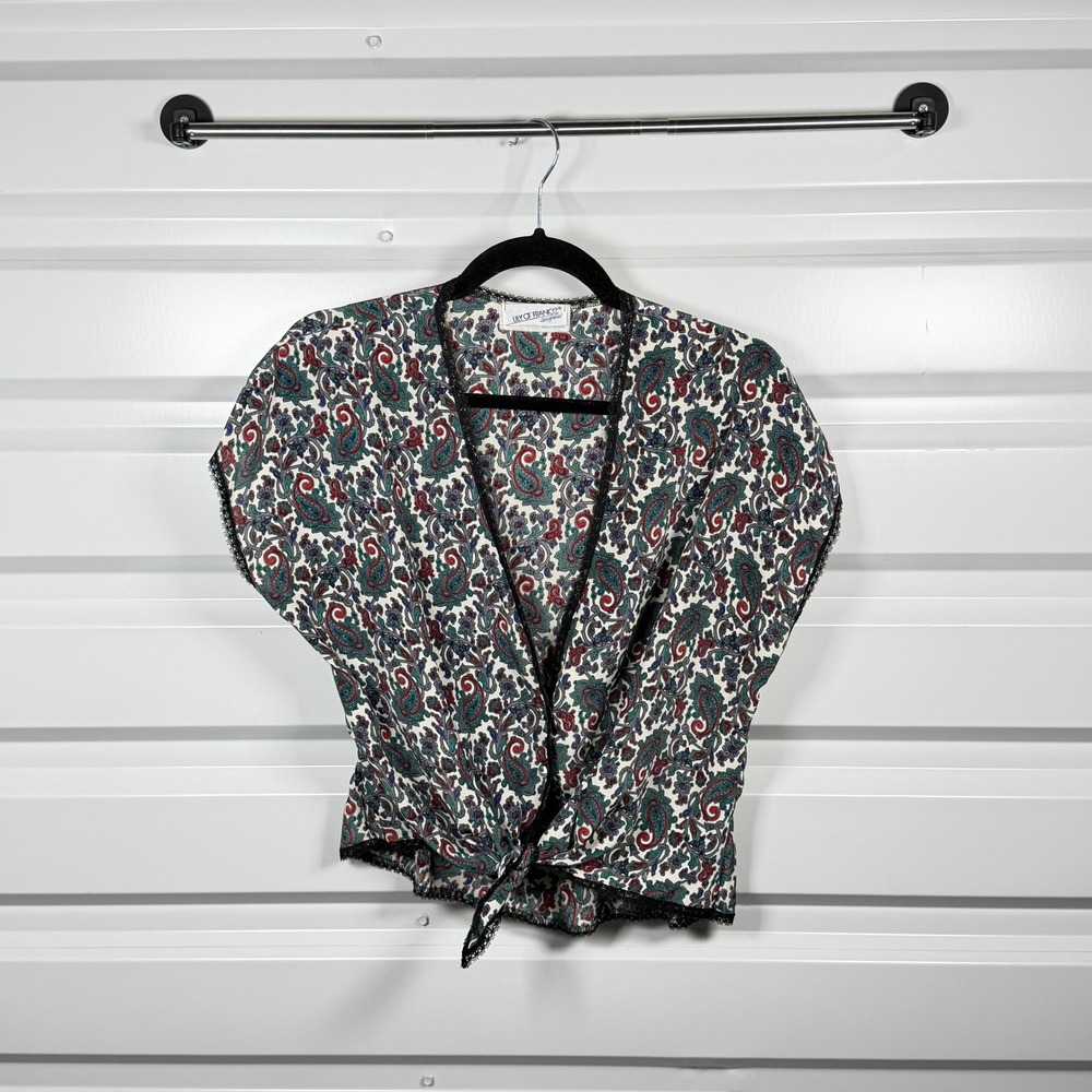 Lily of France Tie Front Top Womens Large Multicolor Paisley Lace Trim